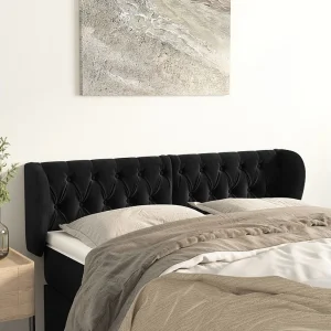 Hoofdbord | Hoofdeinde met randen 147x23x78/88 cm fluweel zwart Hoofdbord | Hoofdeinde met randen 147x23x78/88 cm fluweel zwart