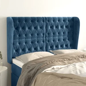 Hoofdbord | Hoofdeinde met randen 147x23x118/128 cm fluweel donkerblauw