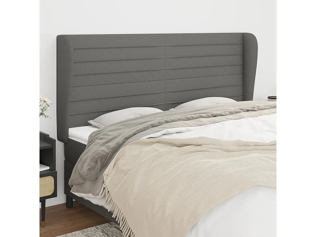 Hoofdbord | Hoofdeinde met randen 163x23x118/128 cm stof donkergrijs