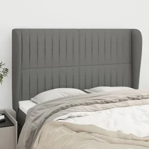 Hoofdbord | Hoofdeinde met randen 147x23x118/128 cm stof donkergrijs Hoofdbord | Hoofdeinde met randen 147x23x118/128 cm stof donkergrijs