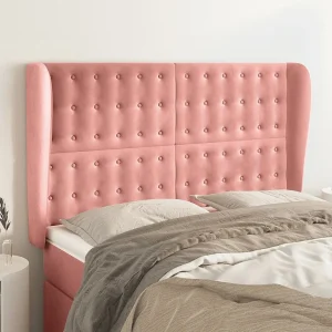 Hoofdbord | Hoofdeinde met randen 147x23x118/128 cm fluweel roze Hoofdbord | Hoofdeinde met randen 147x23x118/128 cm fluweel roze