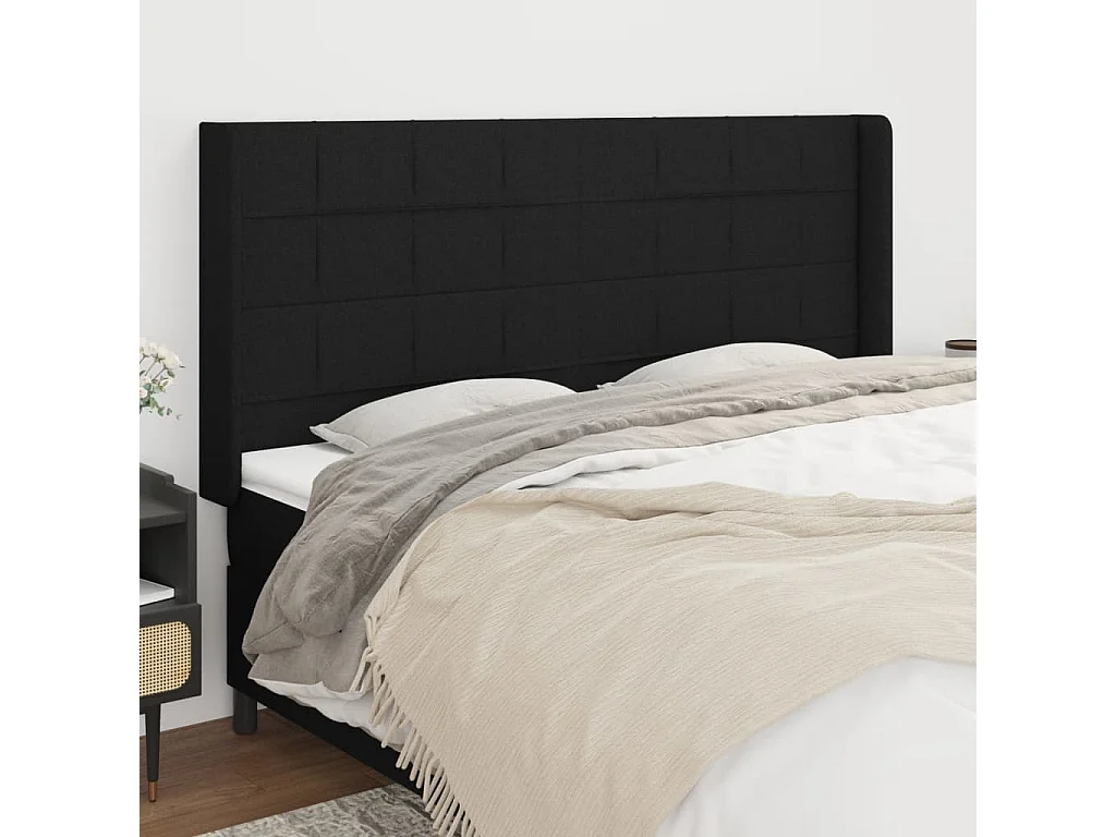 Hoofdbord | Hoofdeinde met randen 183x16x118/128 cm stof zwart