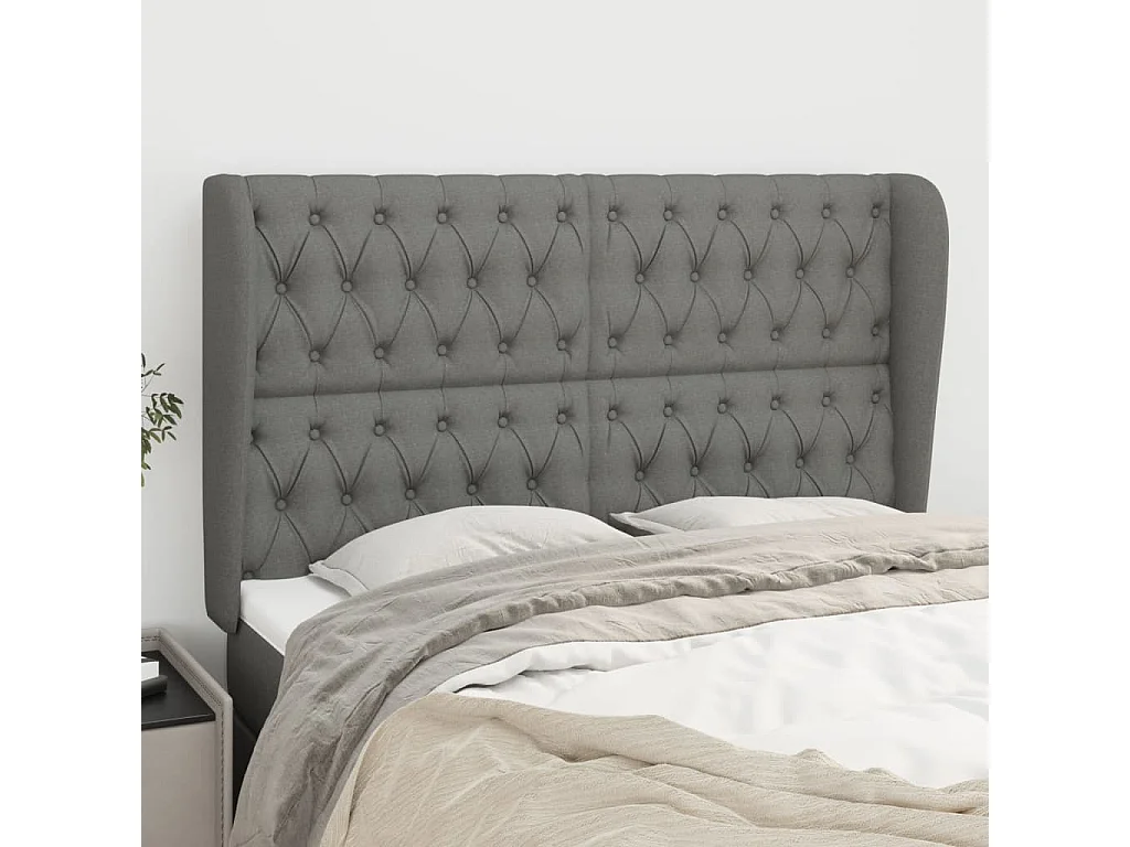 Hoofdbord | Hoofdeinde met randen 147x23x118/128 cm stof donkergrijs