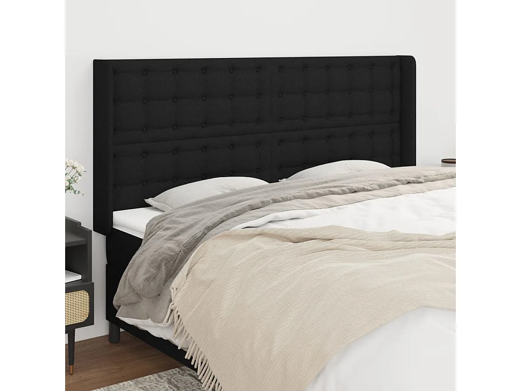 Hoofdbord | Hoofdeinde met randen 183x16x118/128 cm stof zwart