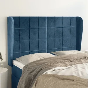 Hoofdbord | Hoofdeinde met randen 147x23x118/128 cm fluweel donkerblauw