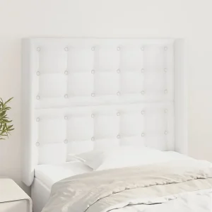 Hoofdbord | Hoofdeinde met randen 103x16x118/128 cm kunstleer wit Hoofdbord | Hoofdeinde met randen 103x16x118/128 cm kunstleer wit