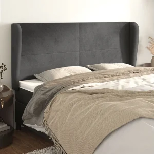 Hoofdbord | Hoofdeinde met randen 163x23x118/128 cm fluweel donkergrijs