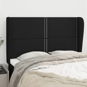 Hoofdbord | Hoofdeinde met randen 147x23x118/128 cm stof zwart Hoofdbord | Hoofdeinde met randen 147x23x118/128 cm stof zwart
