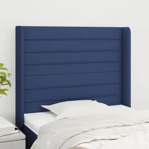 Hoofdbord | Hoofdeinde met randen 103x16x118/128 cm stof blauw Hoofdbord | Hoofdeinde met randen 103x16x118/128 cm stof blauw