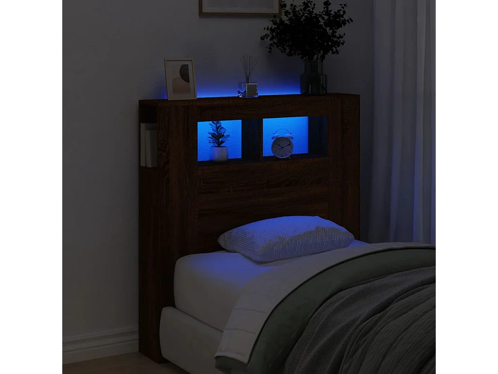 Hoofdbord | Hoofdeinde met LED 100x18,5x103,5 cm bewerkt hout bruineiken