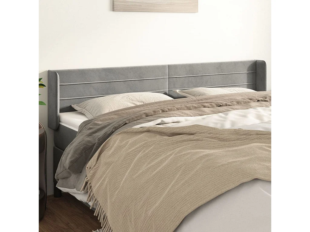 Hoofdbord | Hoofdeinde met randen 183x16x78/88 cm fluweel lichtgrijs