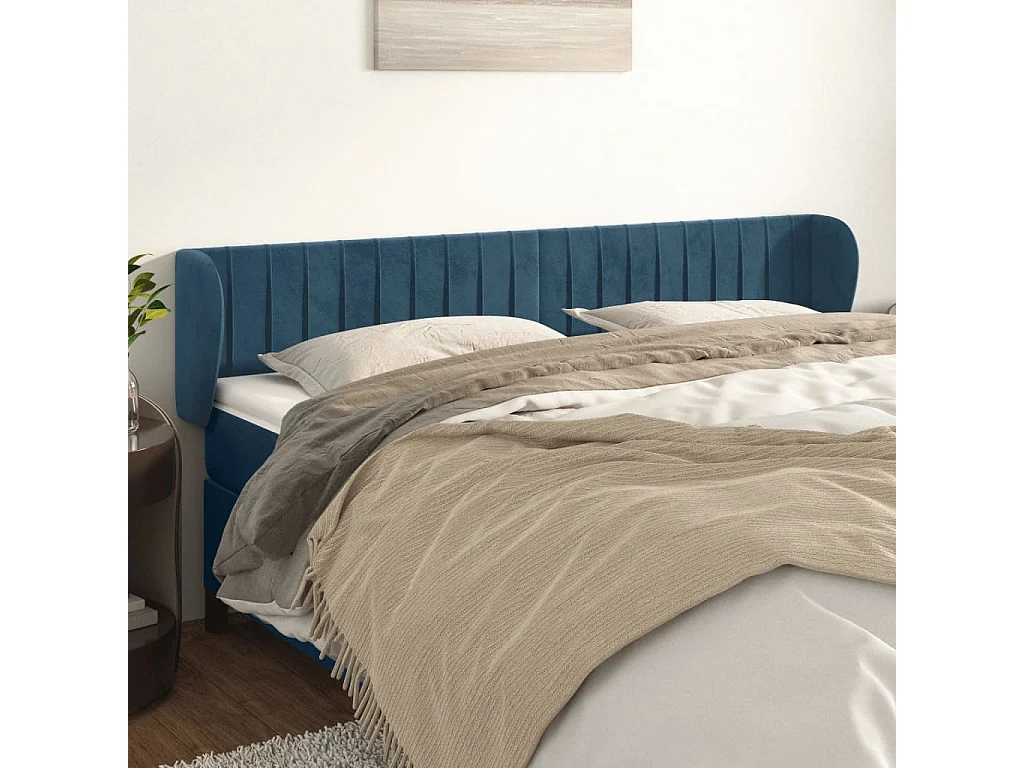 Hoofdbord | Hoofdeinde met randen 163x23x78/88 cm fluweel donkerblauw