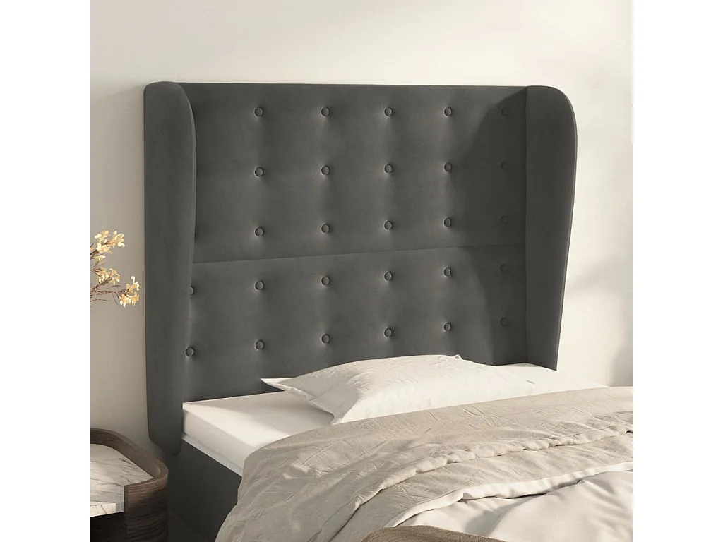 Hoofdbord | Hoofdeinde met randen 93x23x118/128 cm fluweel donkergrijs