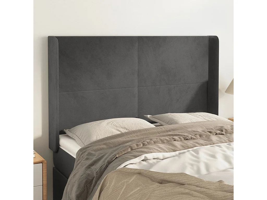 Hoofdbord | Hoofdeinde met randen 147x16x118/128 cm fluweel donkergrijs