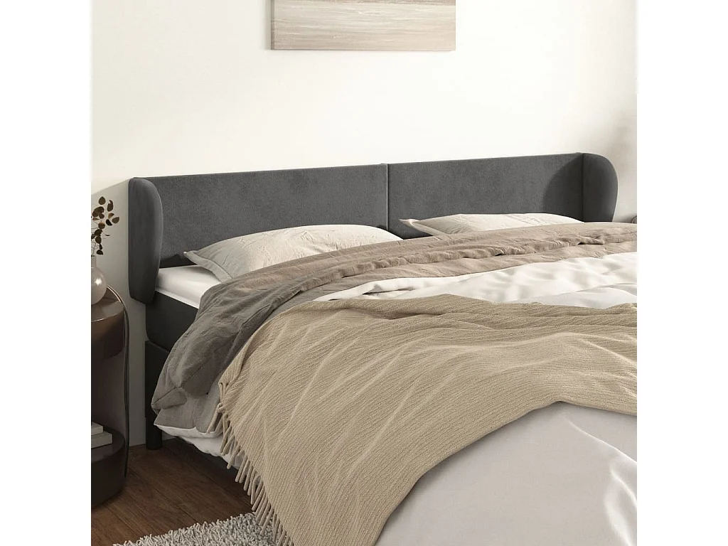 Hoofdbord | Hoofdeinde met randen 163x23x78/88 cm fluweel donkergrijs