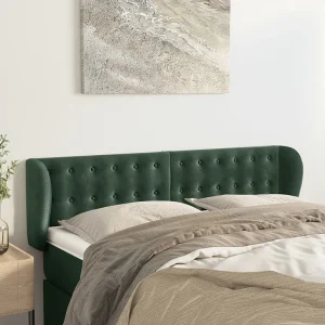 Hoofdbord | Hoofdeinde met randen 147x23x78/88 cm fluweel donkergroen Hoofdbord | Hoofdeinde met randen 147x23x78/88 cm fluweel donkergroen
