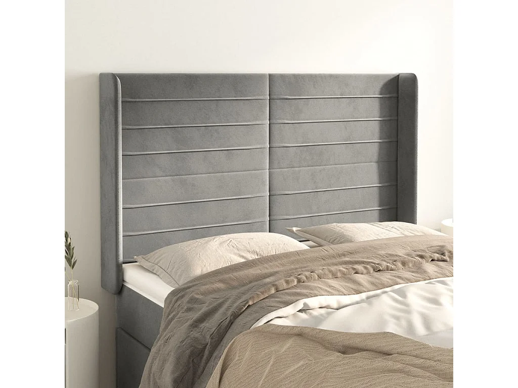 Hoofdbord | Hoofdeinde met randen 147x16x118/128 cm fluweel lichtgrijs