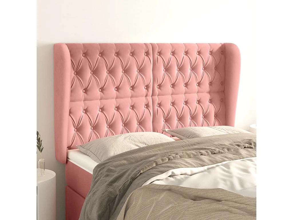 Hoofdbord | Hoofdeinde met randen 163x23x118/128 cm fluweel roze