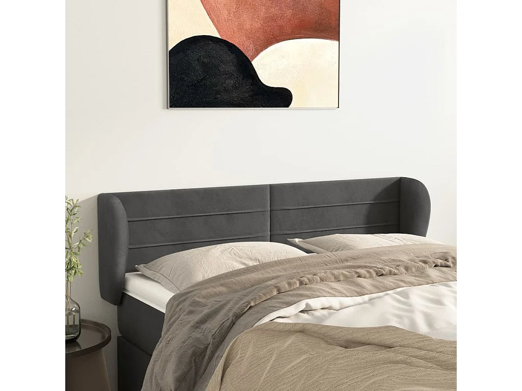 Hoofdbord | Hoofdeinde met randen 147x23x78/88 cm fluweel donkergrijs