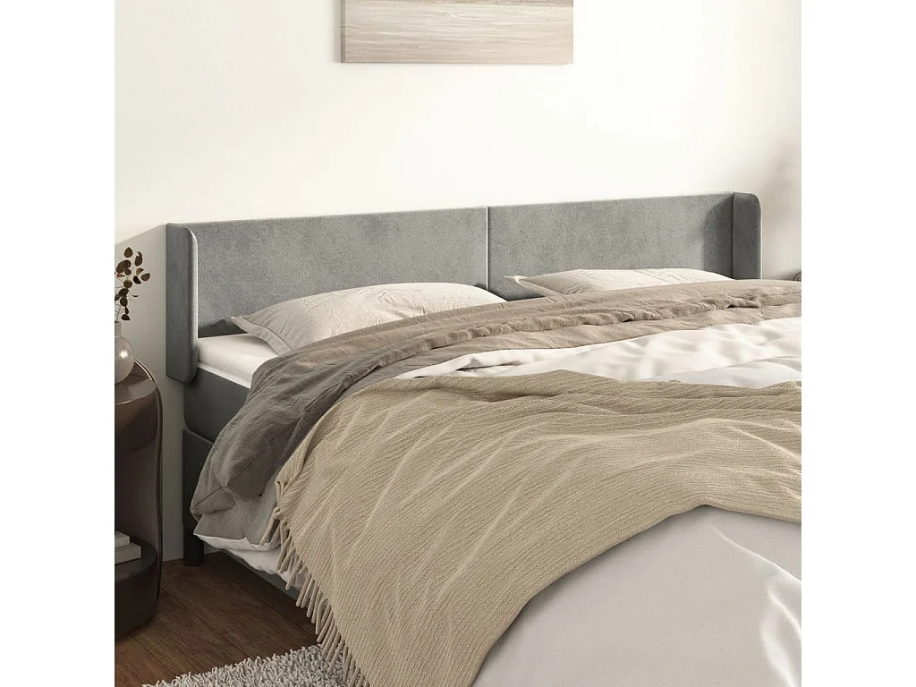 Hoofdbord | Hoofdeinde met randen 183x16x78/88 cm fluweel lichtgrijs