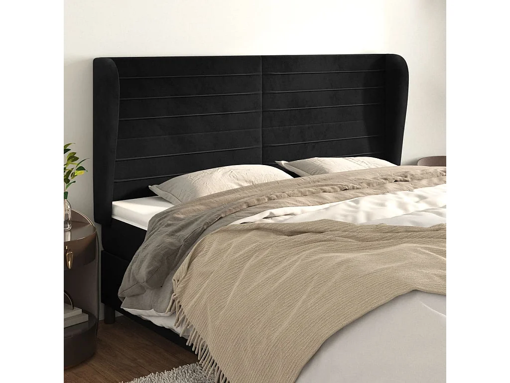 Hoofdbord | Hoofdeinde met randen 163x23x118/128 cm fluweel zwart