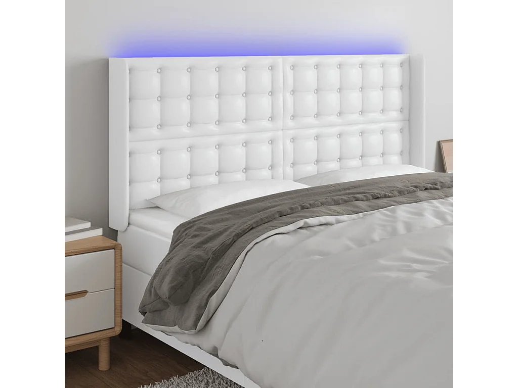 Hoofdbord | Hoofdeinde LED 163x16x118/128 cm kunstleer wit