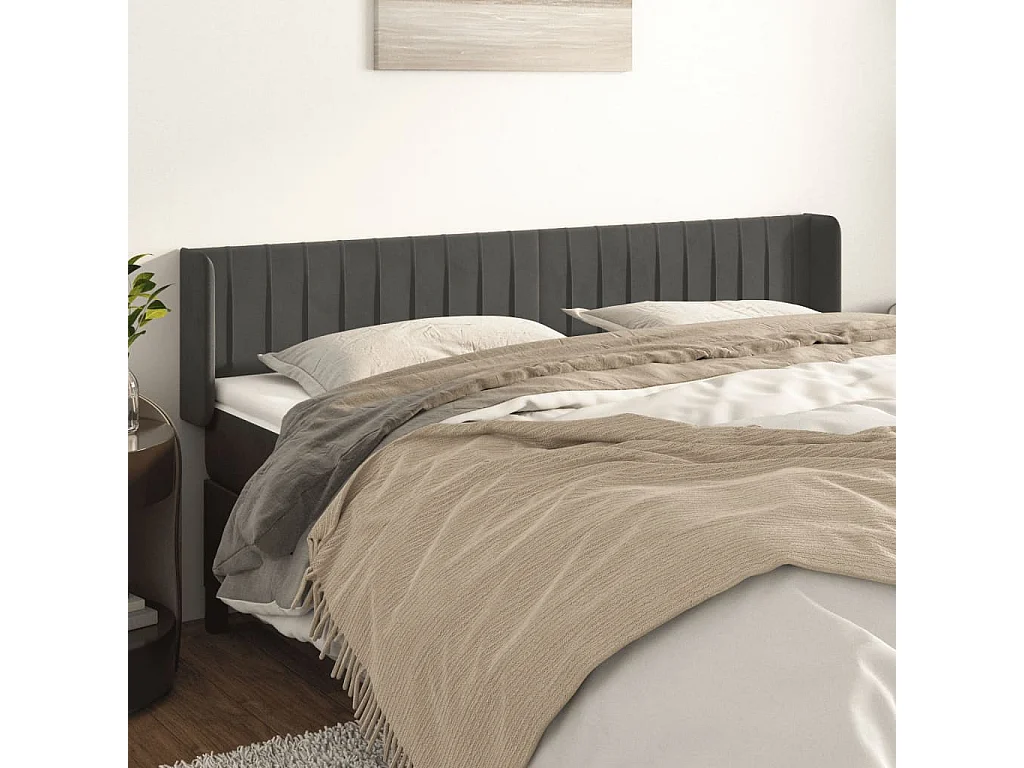 Hoofdbord | Hoofdeinde met randen 183x16x78/88 cm fluweel donkergrijs
