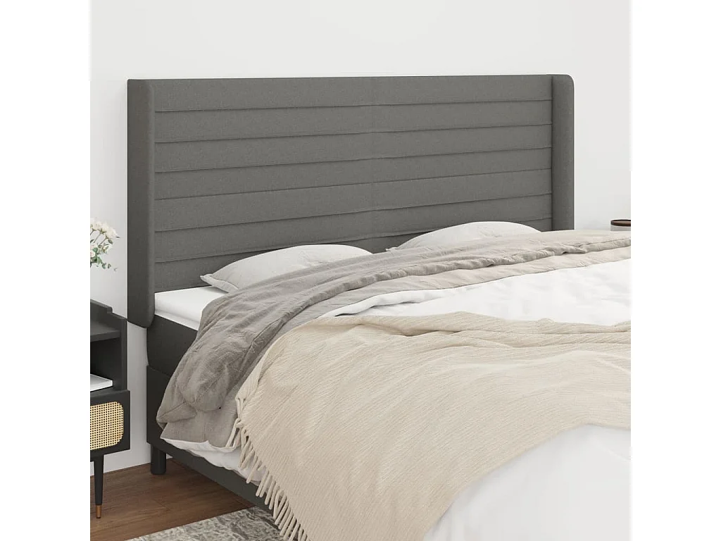 Hoofdbord | Hoofdeinde met randen 183x16x118/128 cm stof donkergrijs