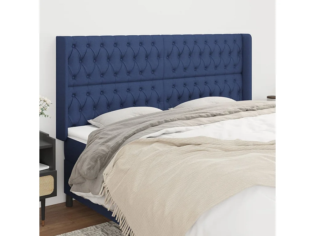 Hoofdbord | Hoofdeinde met randen 183x16x118/128 cm stof blauw
