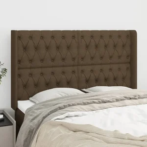 Hoofdbord | Hoofdeinde met randen 163x16x118/128 cm stof donkerbruin