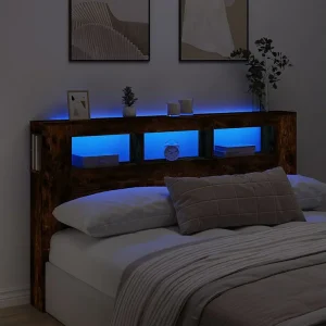 Hoofdbord | Hoofdeinde met LED 180×18,5×103,5 cm bewerkt hout gerookt eiken Hoofdbord | Hoofdeinde met LED 180×18,5×103,5 cm bewerkt hout gerookt eiken