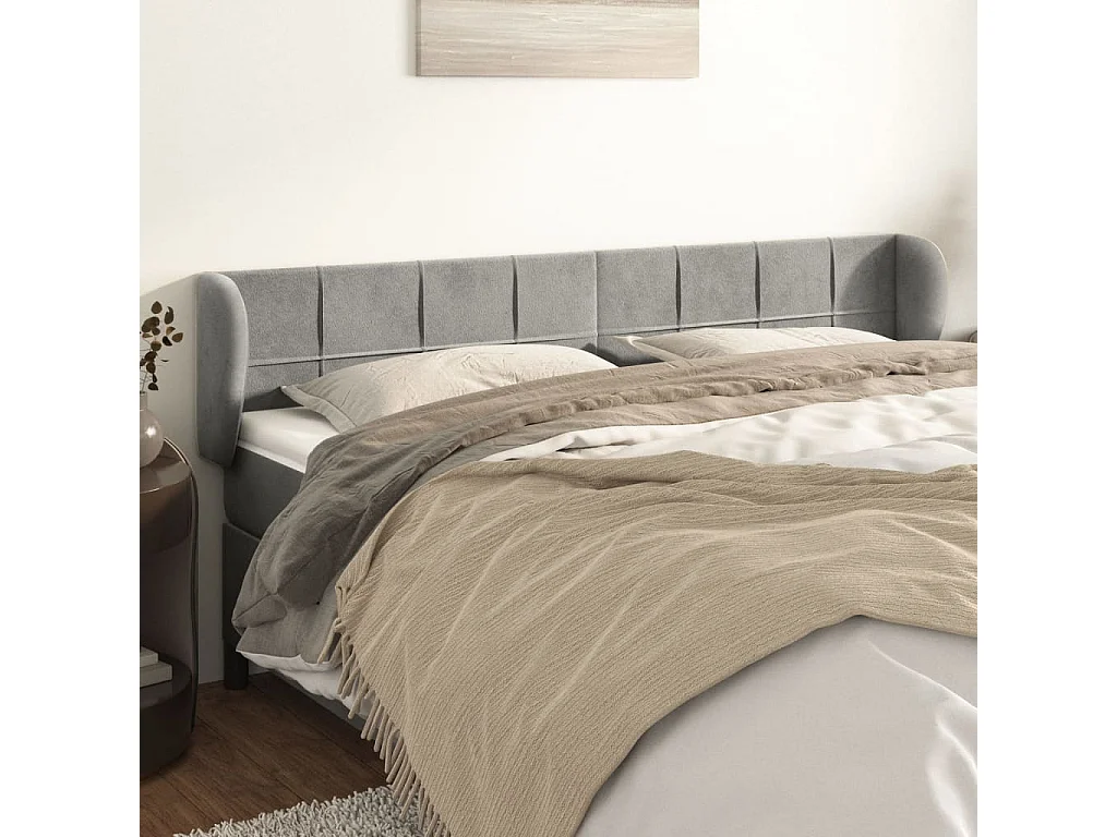 Hoofdbord | Hoofdeinde met randen 163x23x78/88 cm fluweel lichtgrijs
