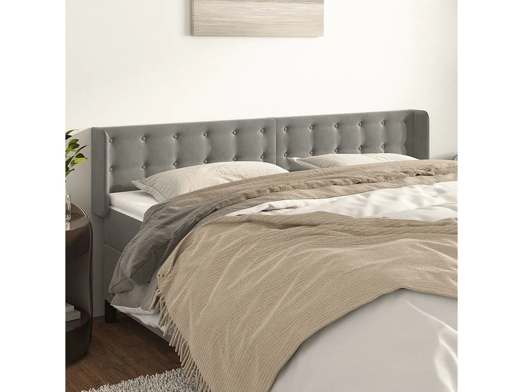 Hoofdbord | Hoofdeinde met randen 183x16x78/88 cm fluweel lichtgrijs