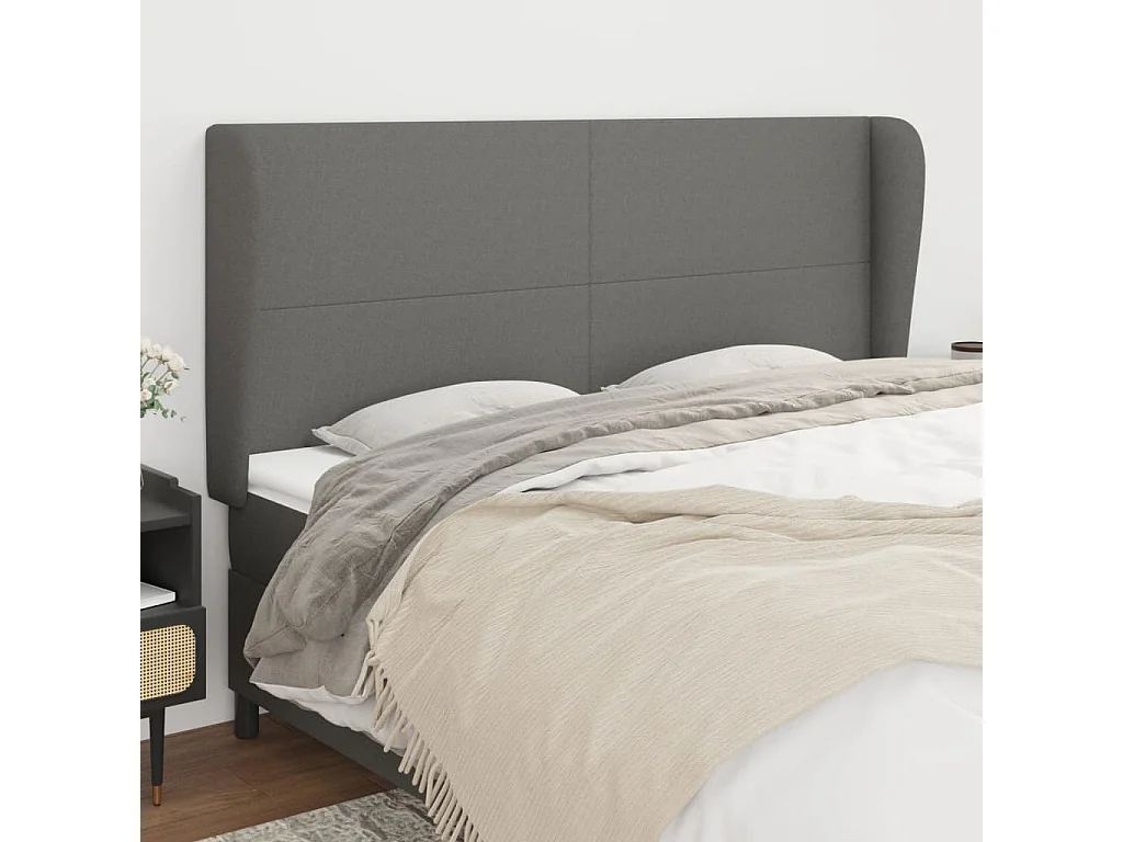 Hoofdbord | Hoofdeinde met randen 163x23x118/128 cm stof donkergrijs