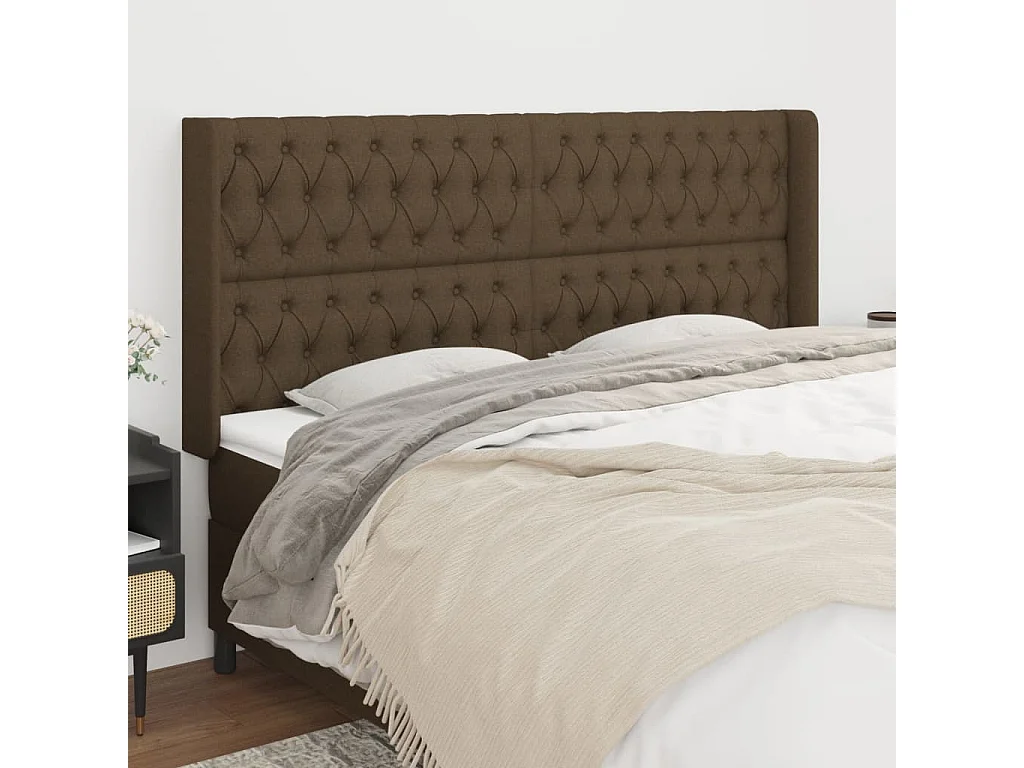 Hoofdbord | Hoofdeinde met randen 183x16x118/128 cm stof donkerbruin