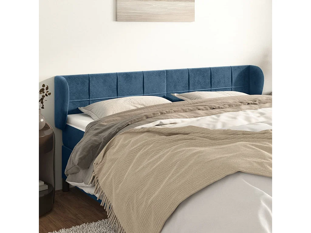 Hoofdbord | Hoofdeinde met randen 163x23x78/88 cm fluweel donkerblauw