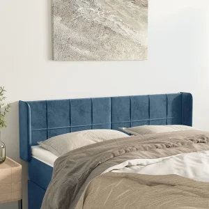 Hoofdbord | Hoofdeinde met randen 147x16x78/88 cm fluweel donkerblauw