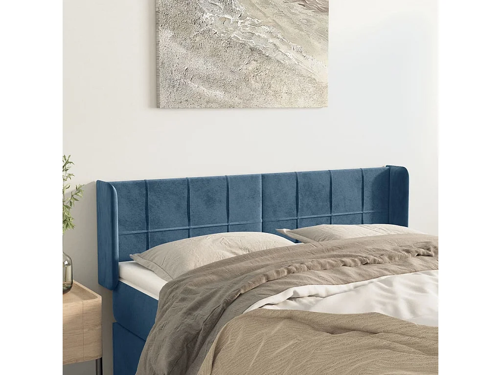 Hoofdbord | Hoofdeinde met randen 147x16x78/88 cm fluweel donkerblauw
