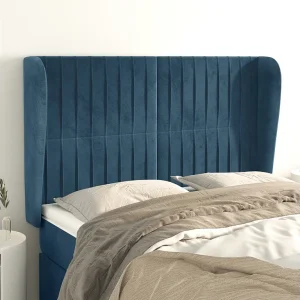 Hoofdbord | Hoofdeinde met randen 147x23x118/128 cm fluweel donkerblauw