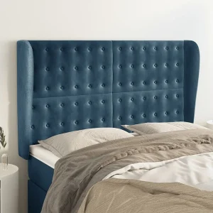 Hoofdbord | Hoofdeinde met randen 147x23x118/128 cm fluweel donkerblauw