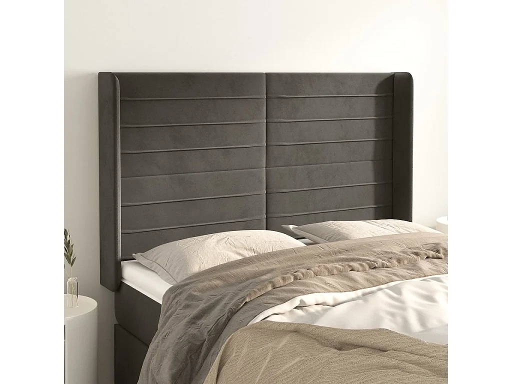 Hoofdbord | Hoofdeinde met randen 147x16x118/128 cm fluweel donkergrijs