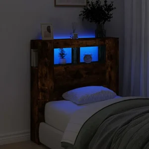 Hoofdbord | Hoofdeinde met LED 100×18,5×103,5 cm bewerkt hout gerookt eiken Hoofdbord | Hoofdeinde met LED 100×18,5×103,5 cm bewerkt hout gerookt eiken