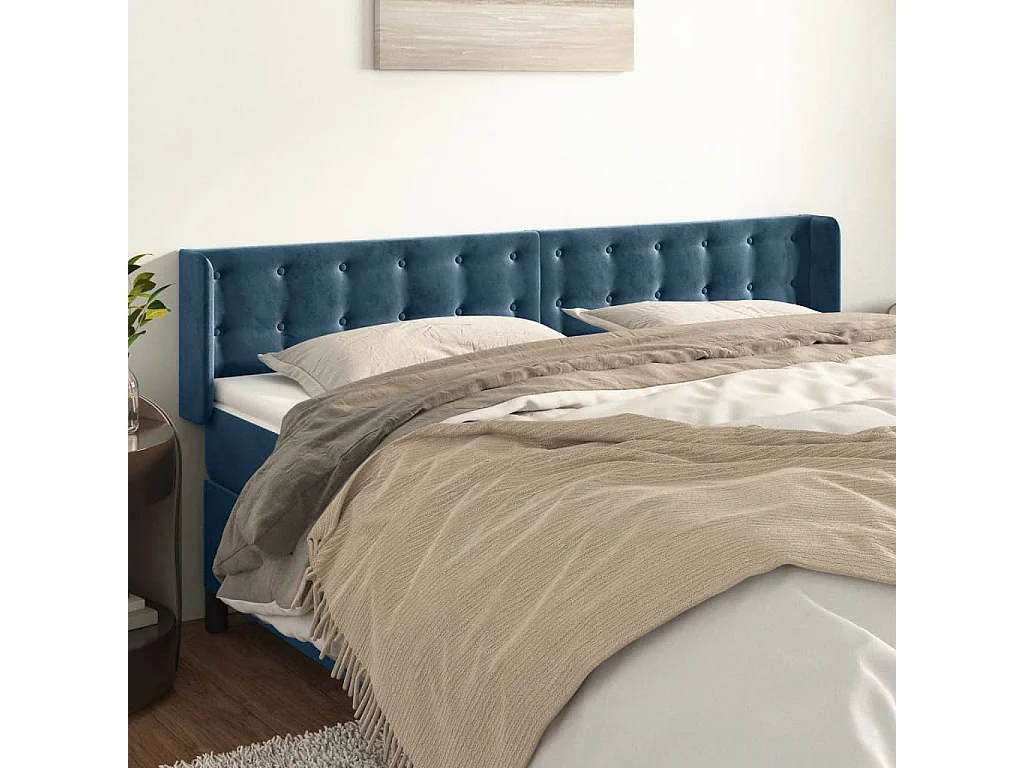 Hoofdbord | Hoofdeinde met randen 183x16x78/88 cm fluweel donkerblauw