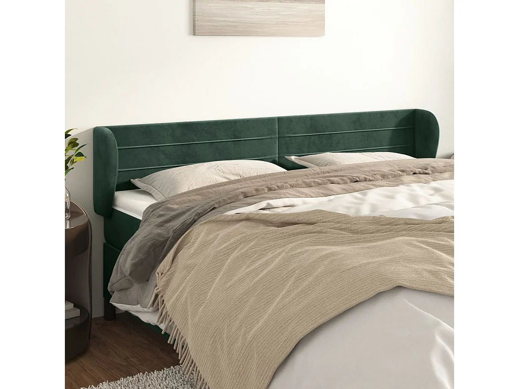 Hoofdbord | Hoofdeinde met randen 163x23x78/88 cm fluweel donkergroen