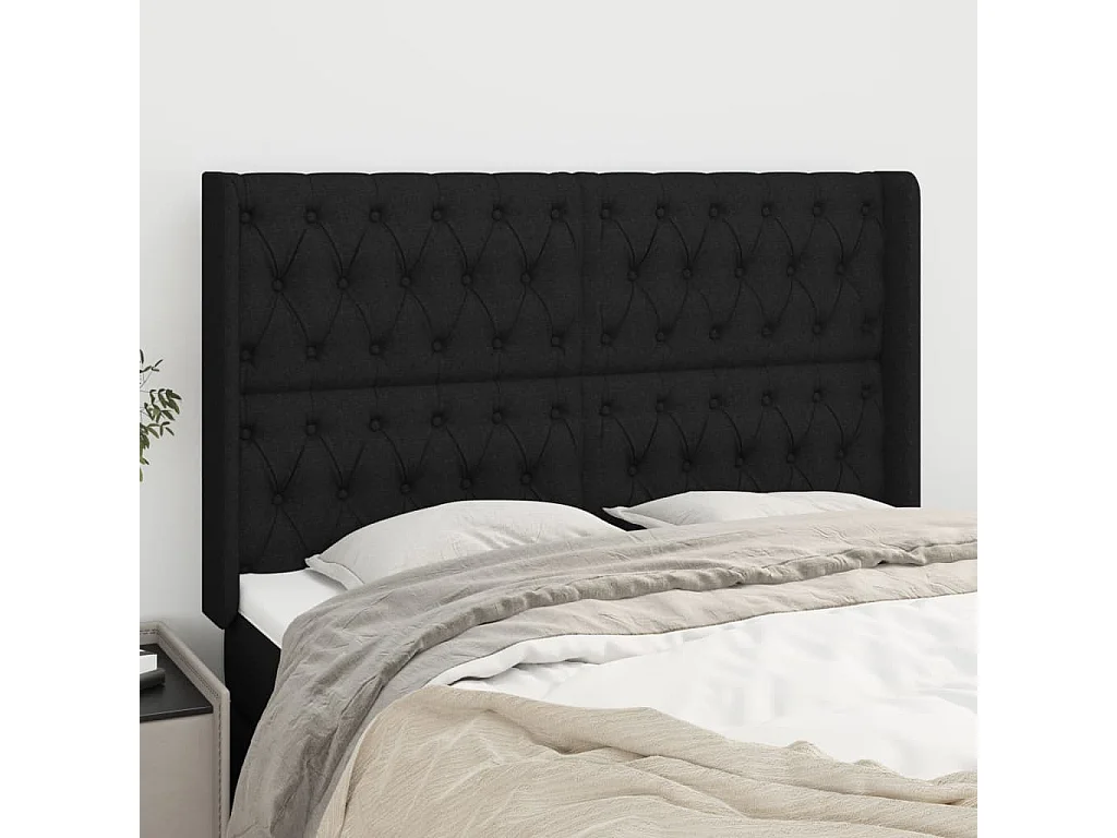 Hoofdbord | Hoofdeinde met randen 163x16x118/128 cm stof zwart
