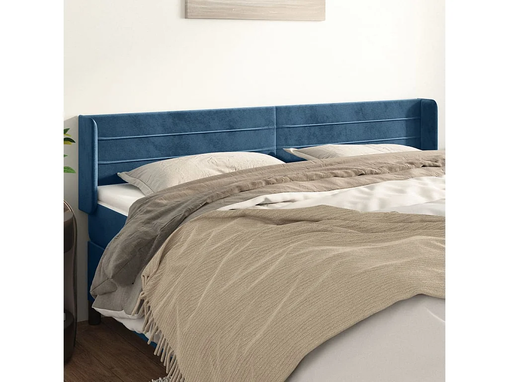 Hoofdbord | Hoofdeinde met randen 163x16x78/88 cm fluweel donkerblauw