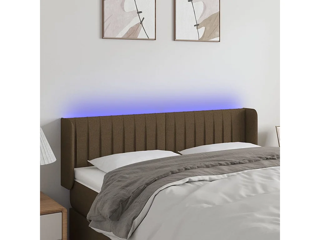 Hoofdbord | Hoofdeinde LED 147x16x78/88 cm stof donkerbruin