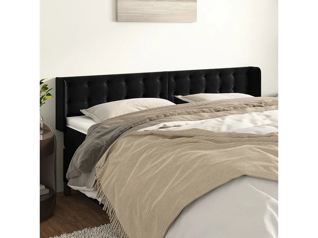 Hoofdbord | Hoofdeinde met randen 183x16x78/88 cm fluweel zwart