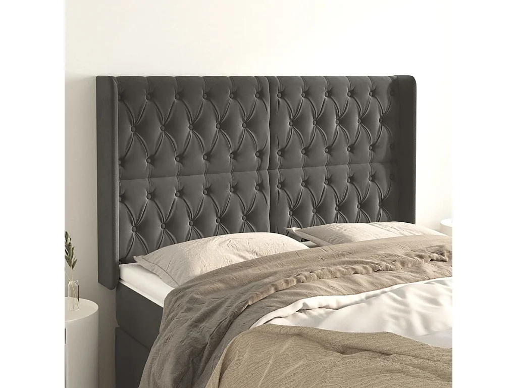 Hoofdbord | Hoofdeinde met randen 147x16x118/128 cm fluweel donkergrijs