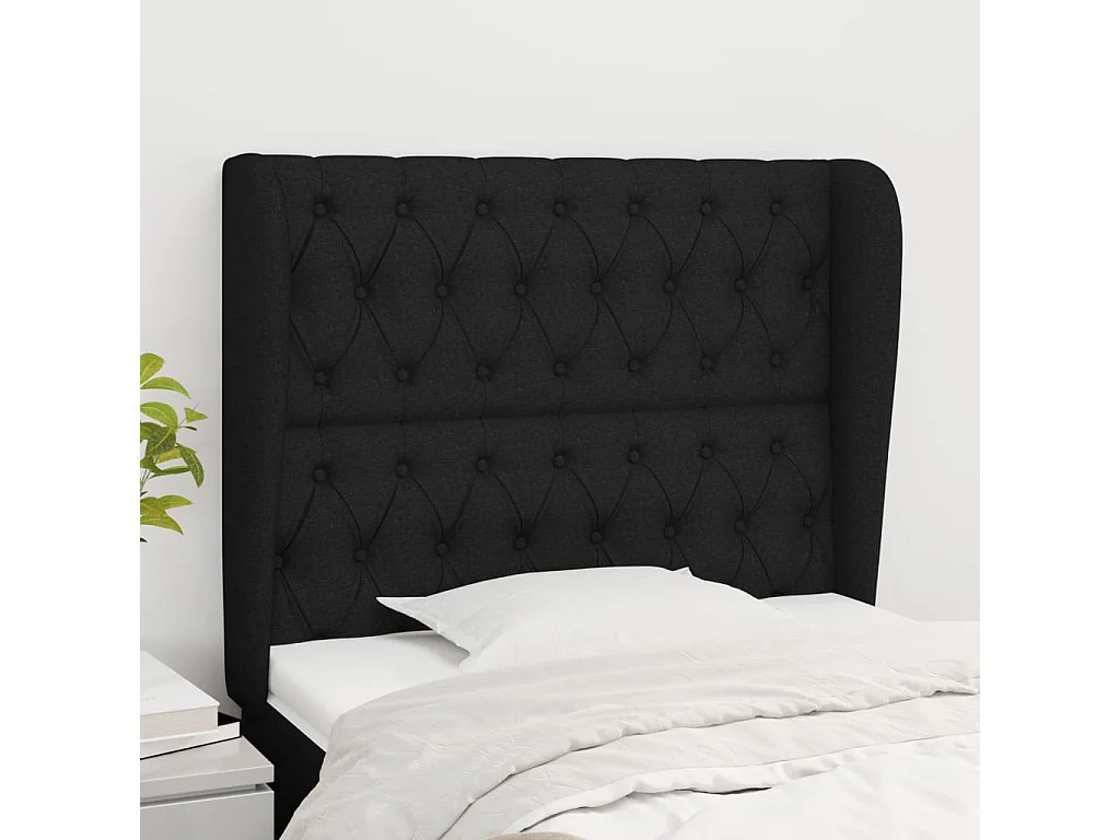 Hoofdbord | Hoofdeinde met randen 93x23x118/128 cm stof zwart